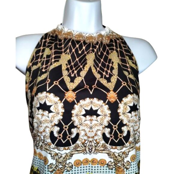 Floral and Geo Pattern Multi Color One Piece High Back Halter Top Size Large - Picture 3 of 6